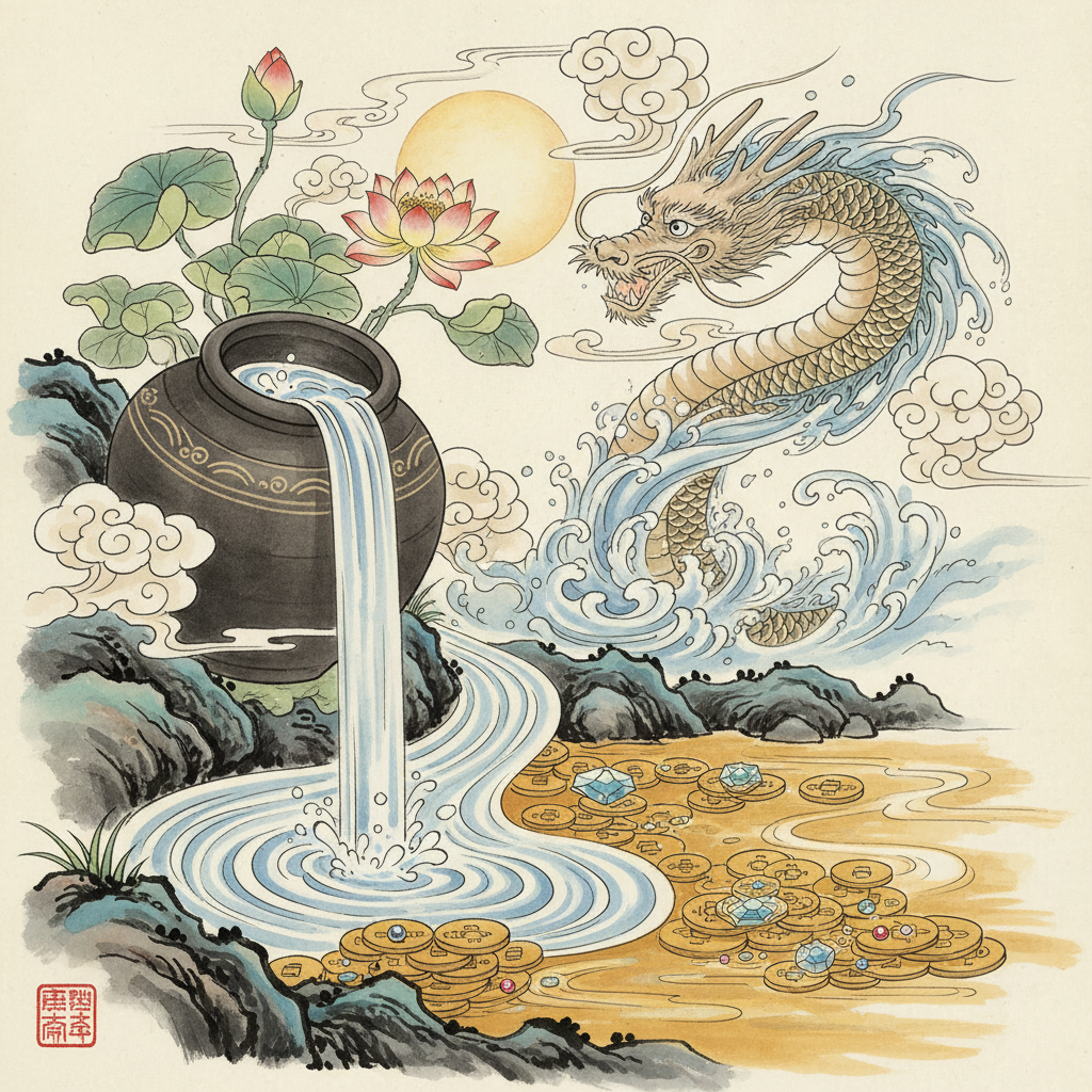 우수(雨水) 절기에 꾸는 물 꿈의 의미: 재물운의 흐름과 변화